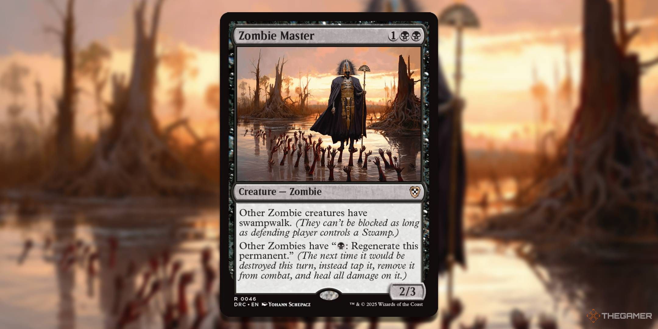 MTG Zombie Master card with the art in the background.