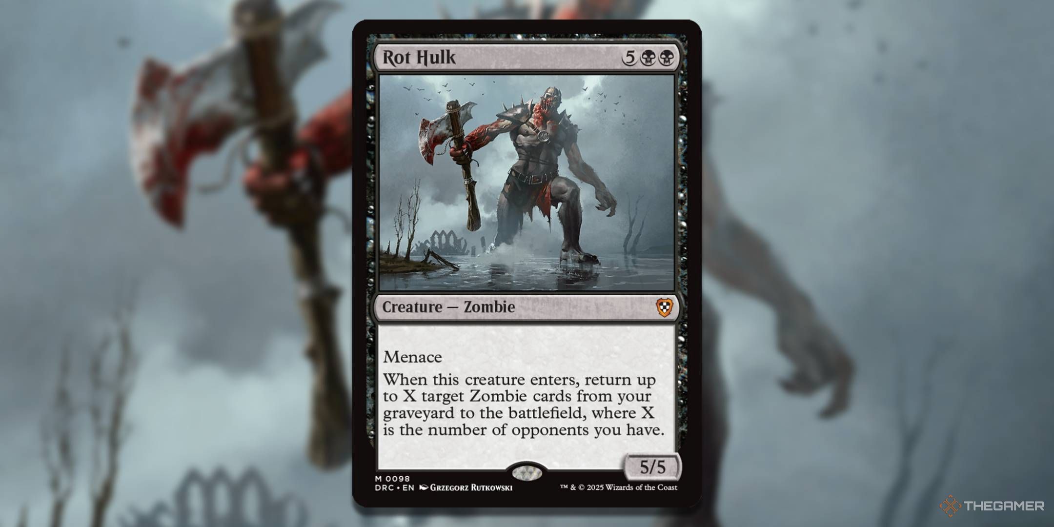 MTG Rot Hulk card with the art in the background.