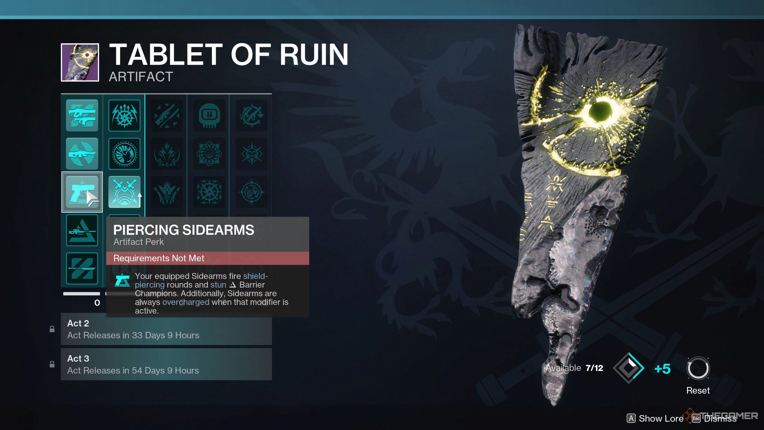 The Piercing Sidearms perk in the Tablet of Ruin seasonal artifact in Destiny 2.