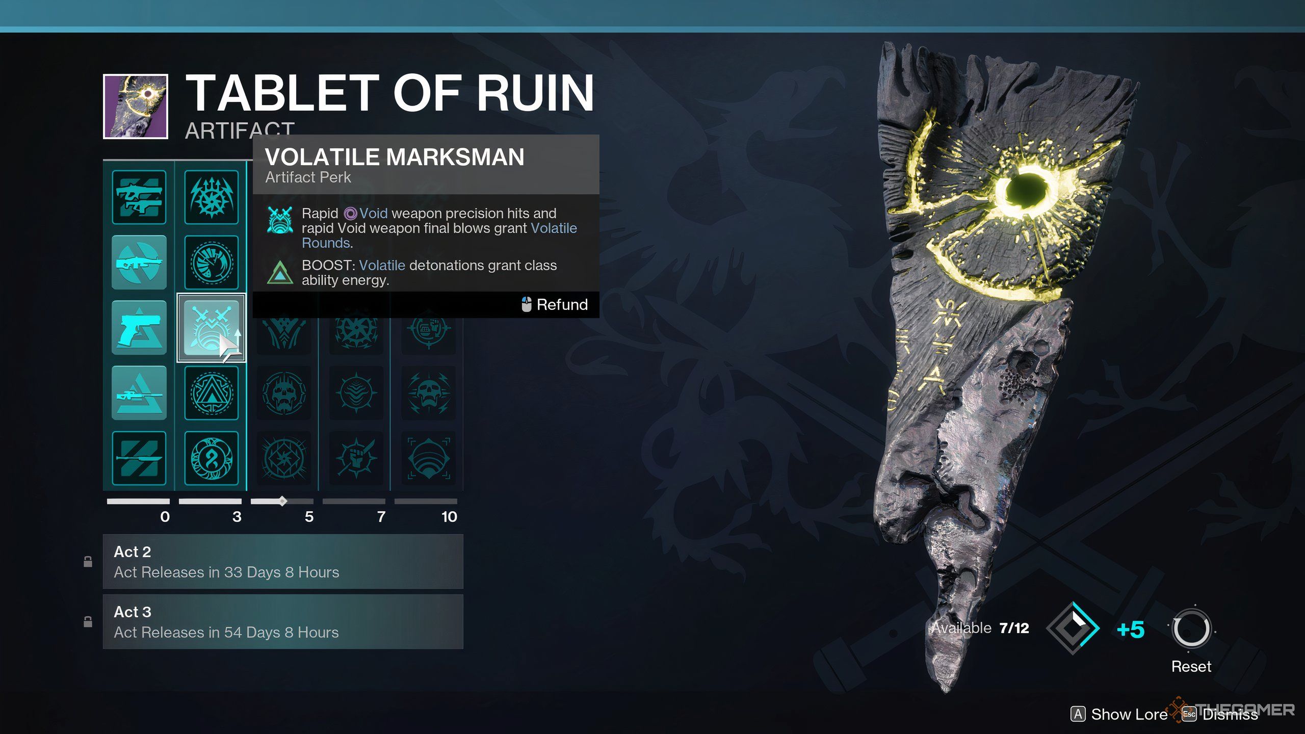 The Volatile Marksman perk in the Tablet of Ruin seasonal artifact in Destiny 2.