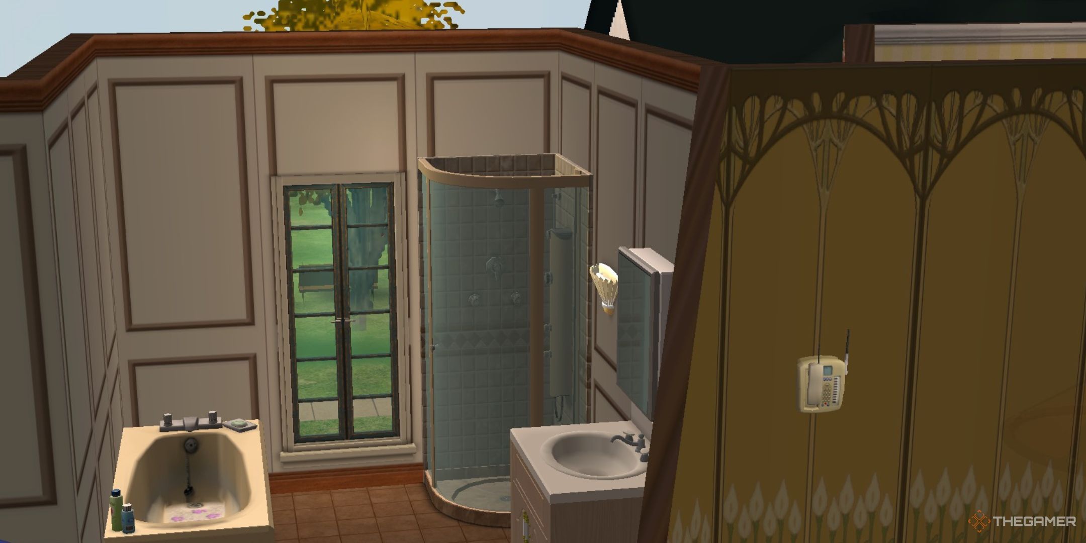 A bathroom is shown in The Sims 2.-1