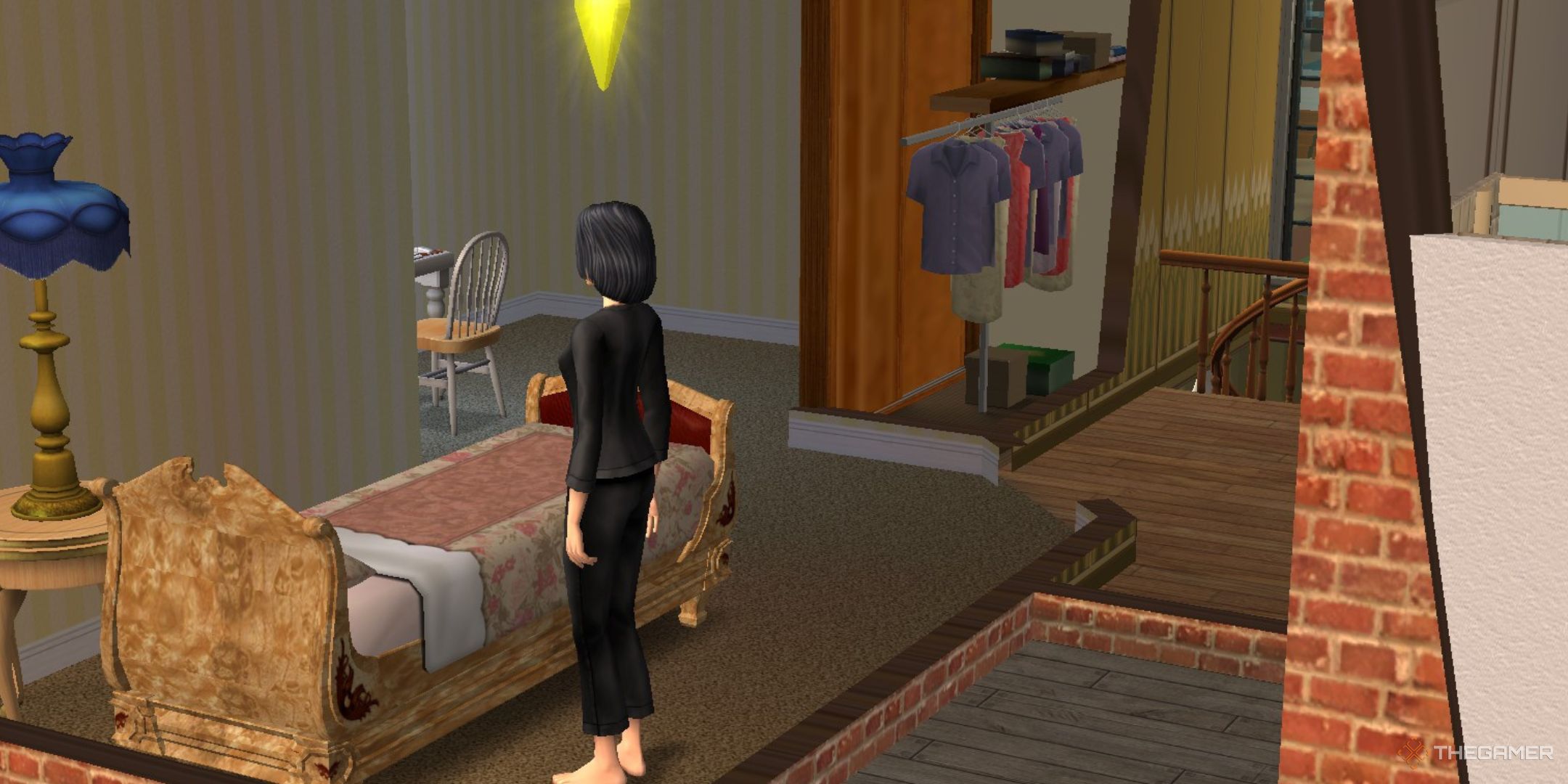 A bed is shown in The Sims 2.-1