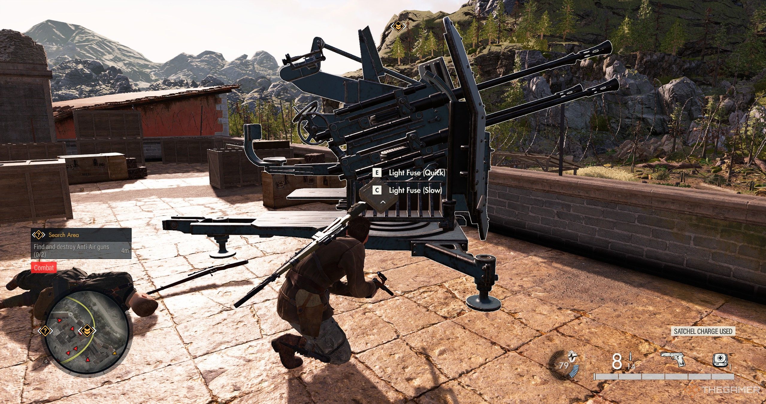 A photo of Sniper Elite: Resistance's satchel charge being lit on a tank.