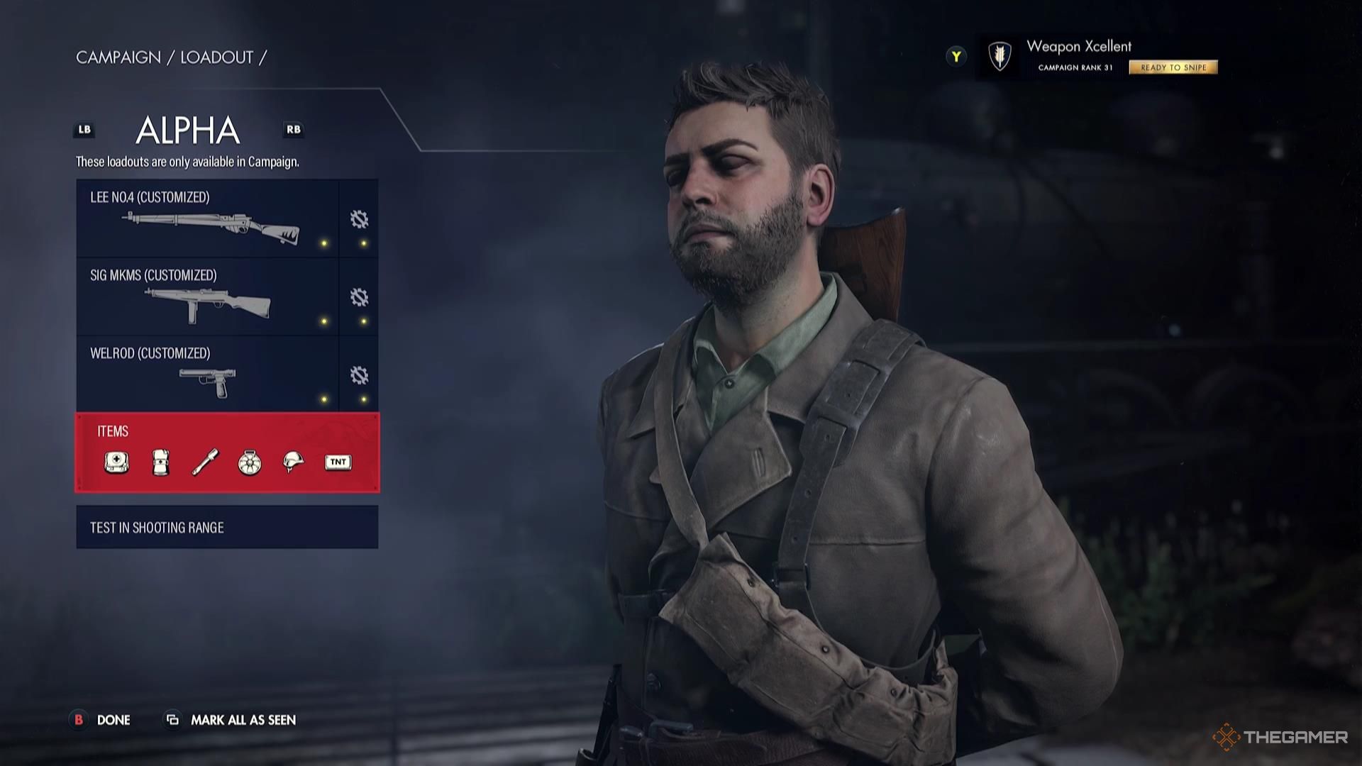 Items highlighted in the loadout screen of Sniper Elite Resistance.