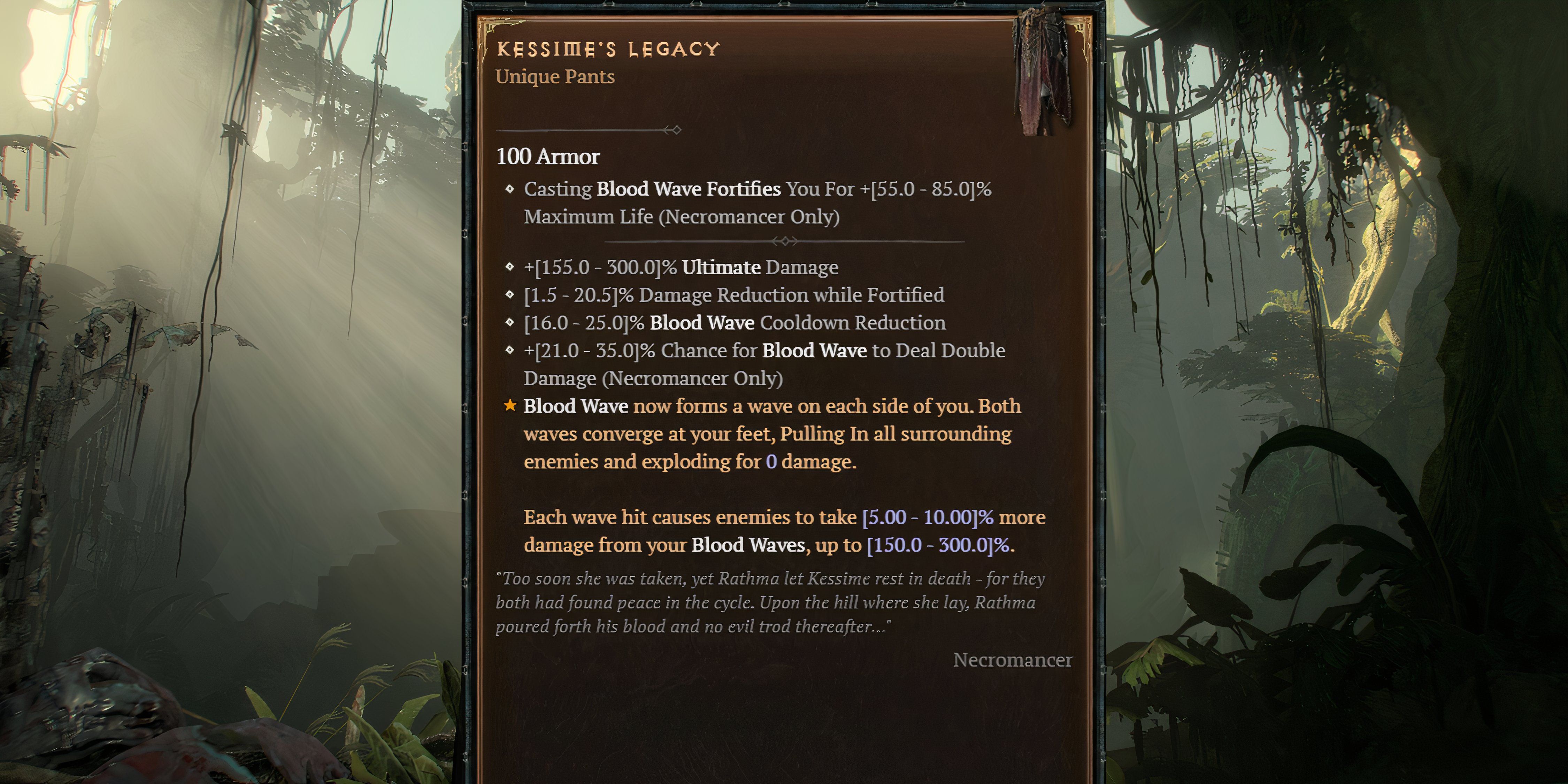 a detailed view of kessime's Legacy's affixes in diablo 4