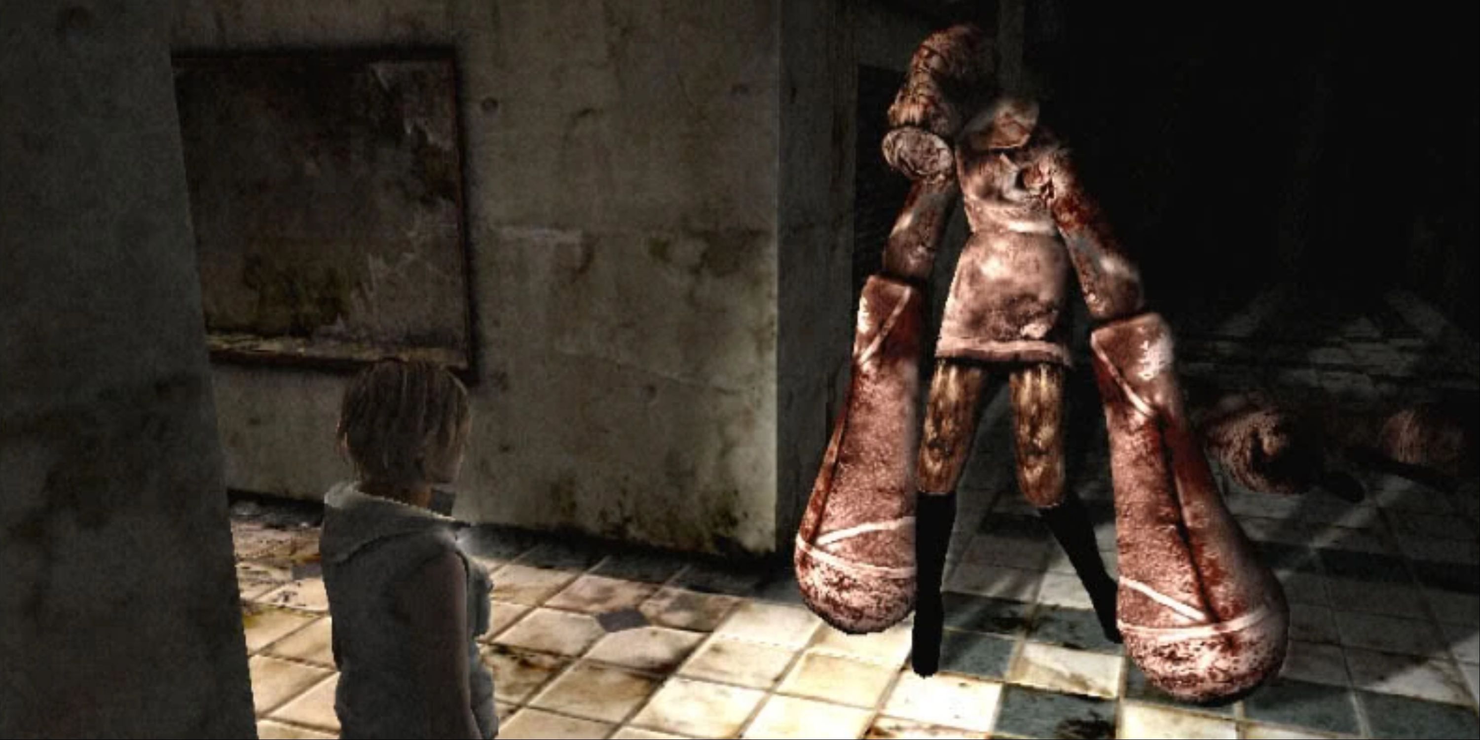 A Closer confronts Heather in a hallway in Silent Hill 3.