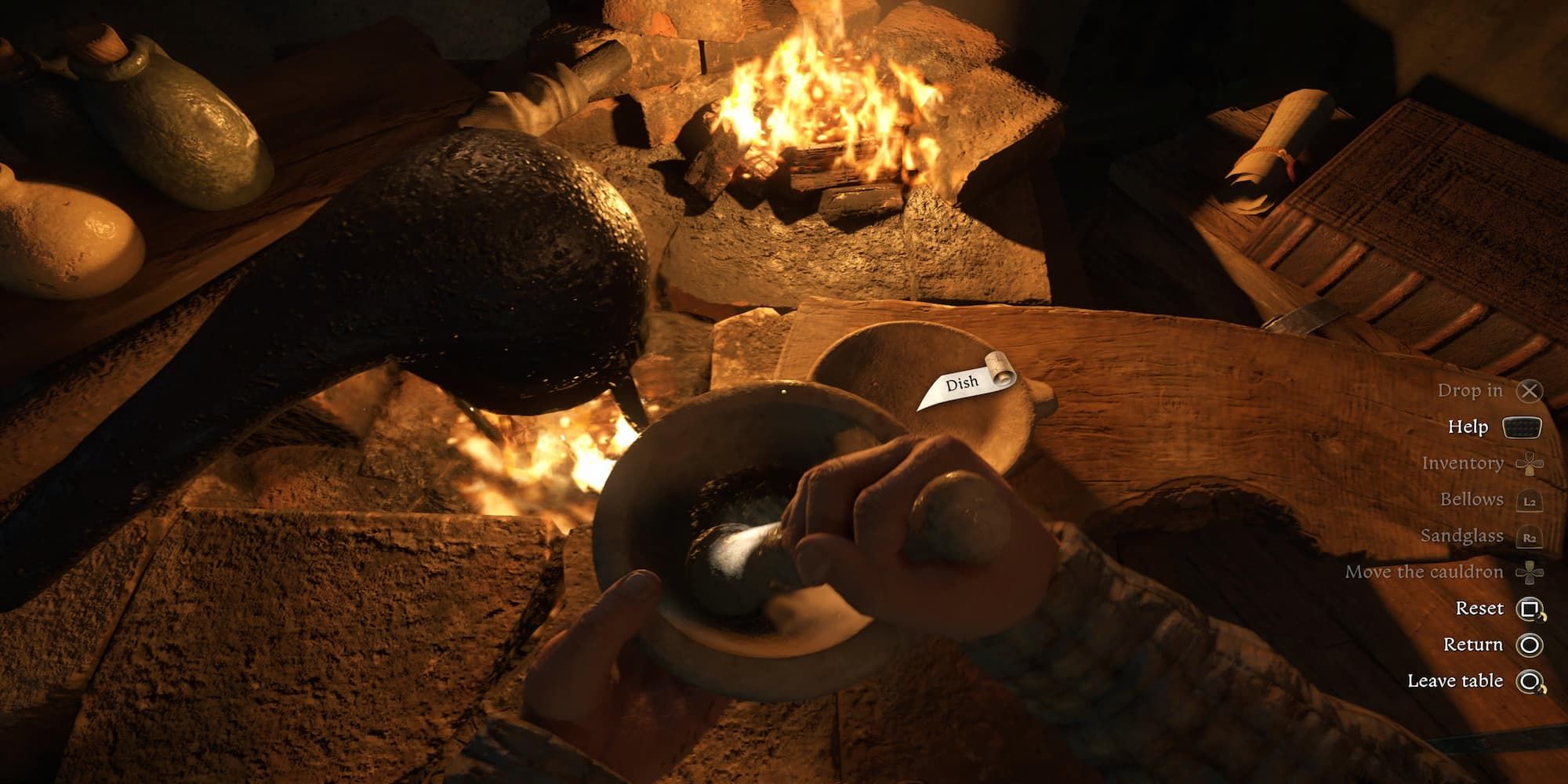 The Player Grinding An Herb With The Mortar & Pestle