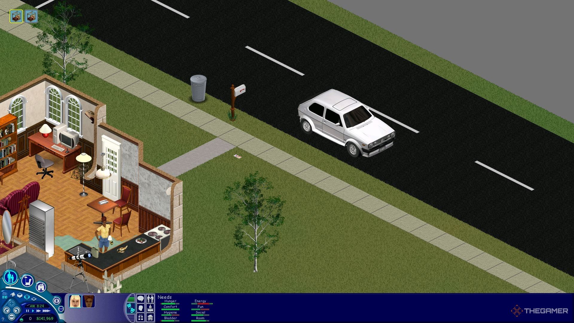 An upgraded carpool for a Sim with promotions at their job in The Sims 1.