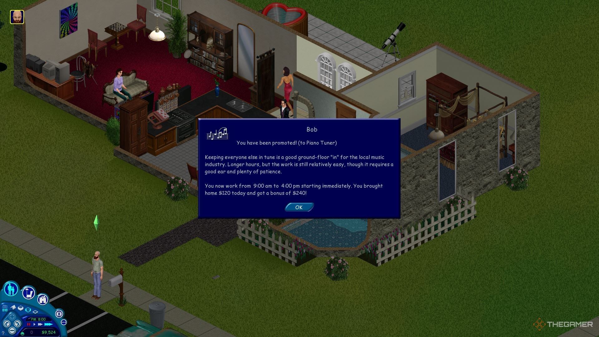 Bob Newbie geting promoted in The Sims.