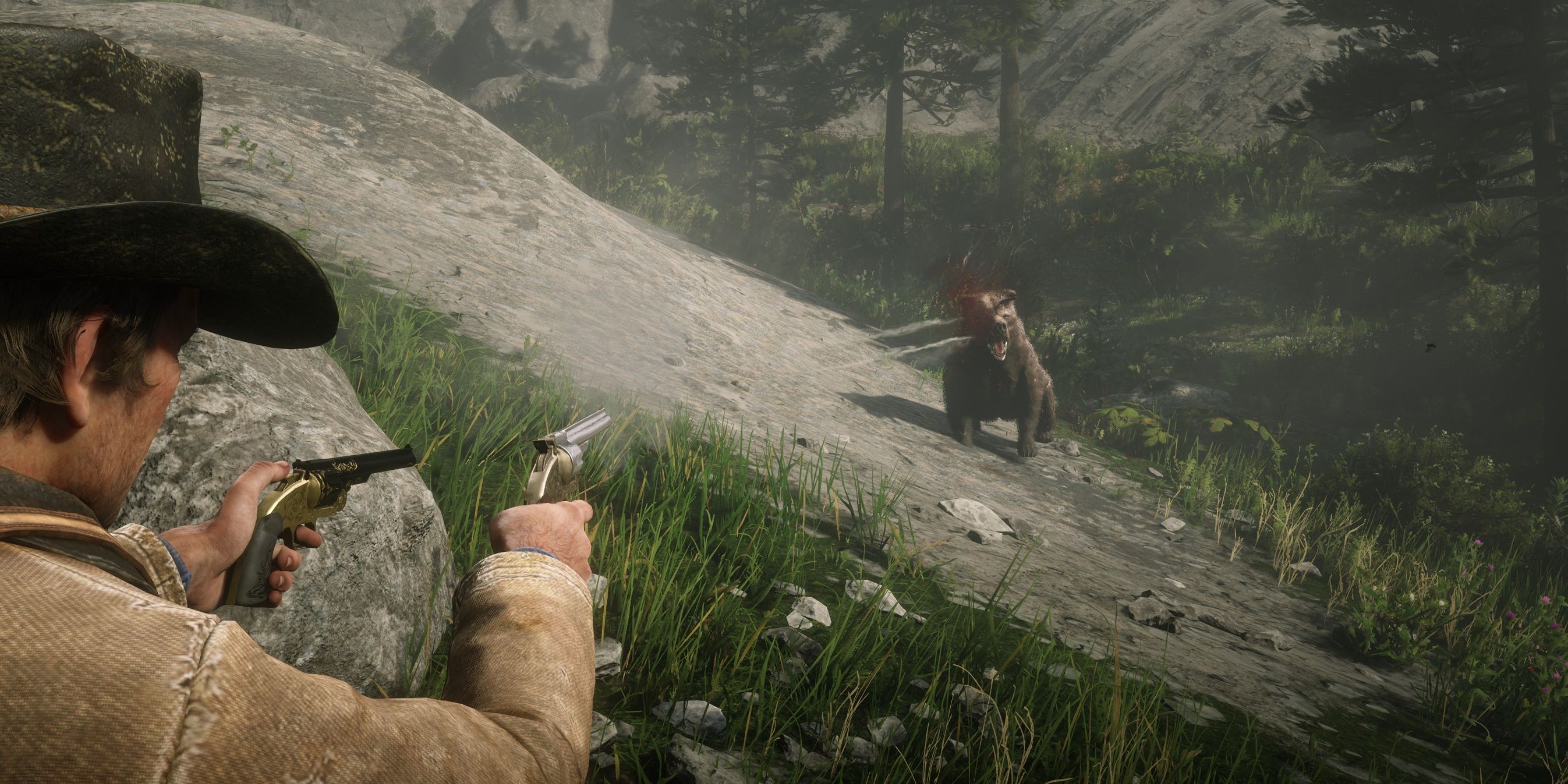 arthur uses duel wield revolvers on the legendary bear