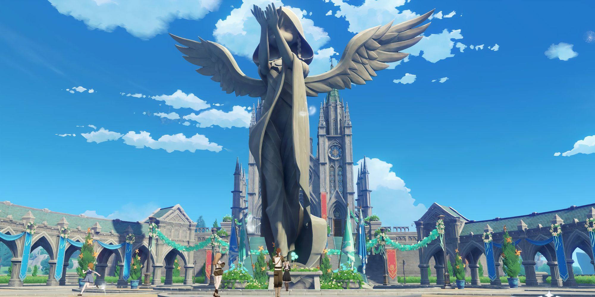 Statue of Barbatos in Mondstadt in Genshin Impact.