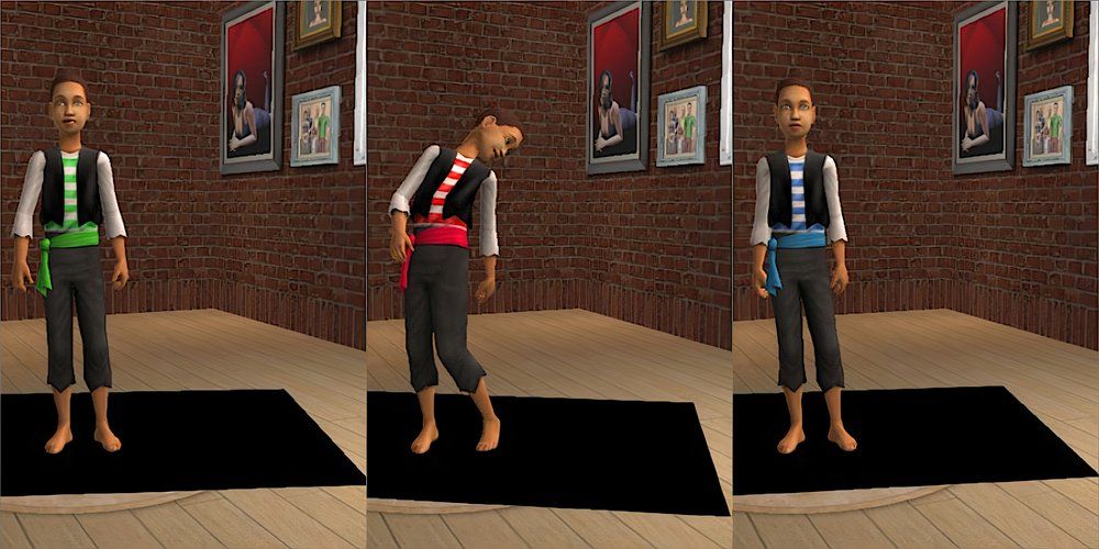 A child Sim wears a pirate costume in The Sims 2.