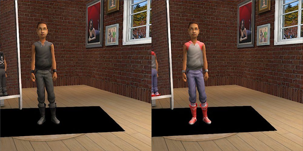 A child Sim wears a sleeveless hoodie and boots in The Sims 4.