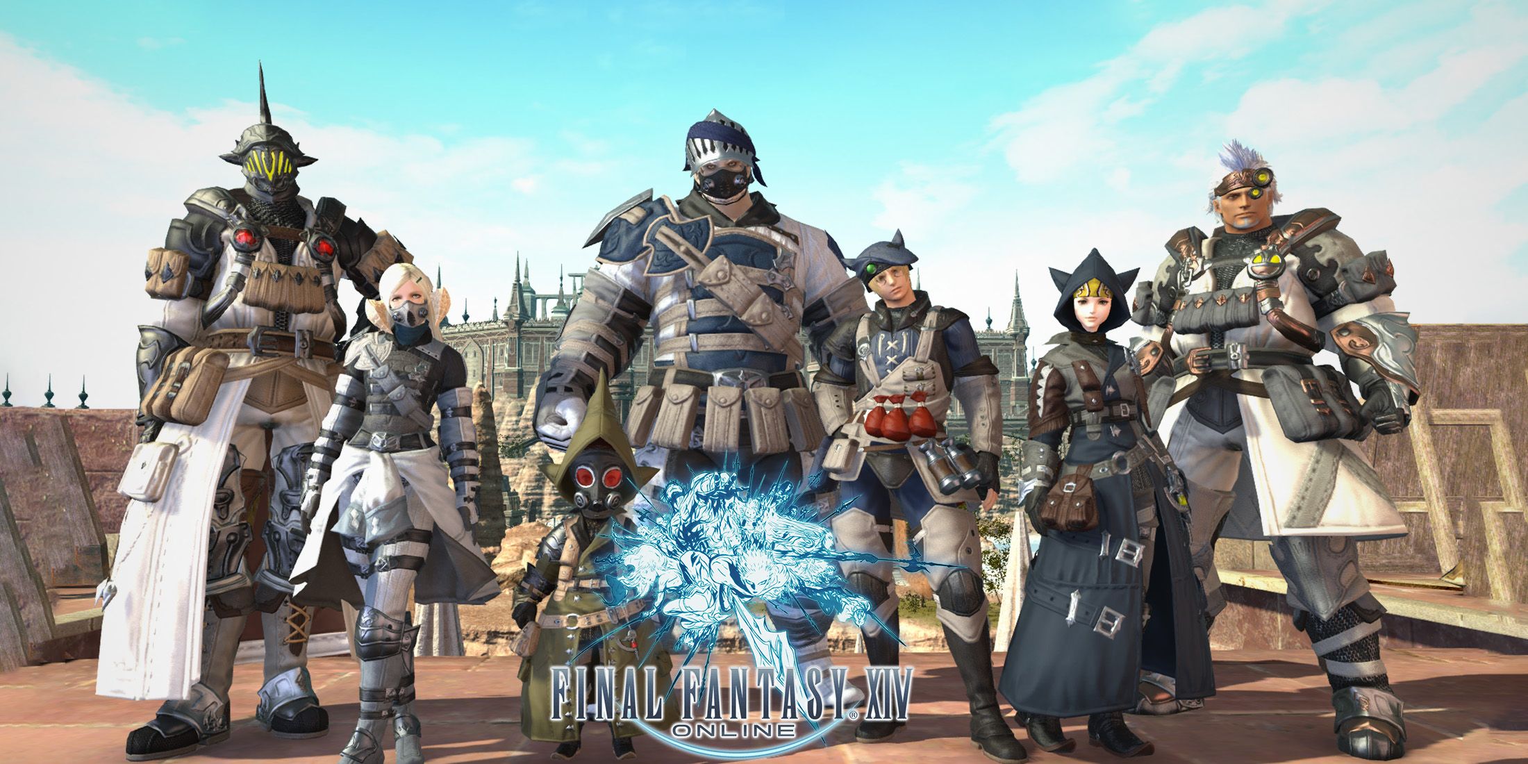 Final Fantasy 14 XIV Online Dungeon Gear Rewards Patch 4.4 promo screenshot with game logo