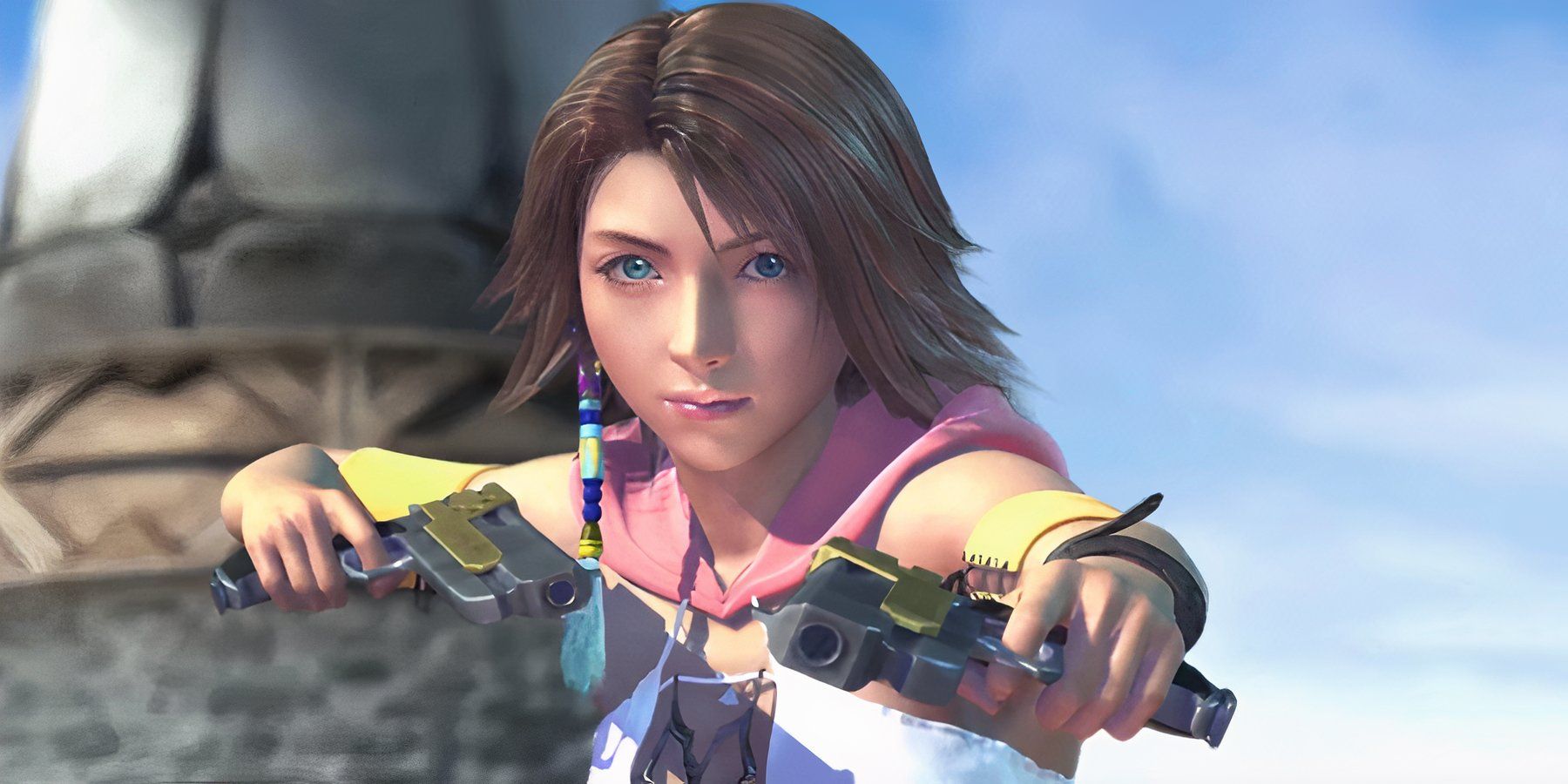 yuna posing with guns in final fantasy x/x-2 hd