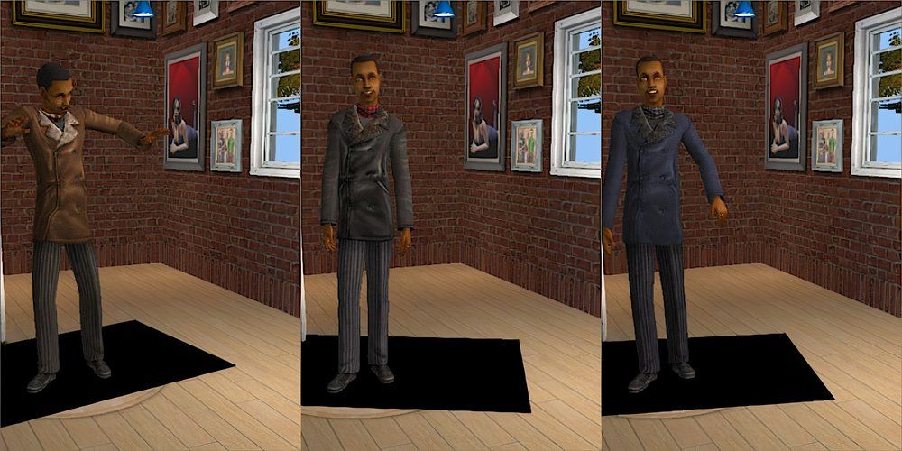 A male Sim wearing double-breasted coats in The Sims 2