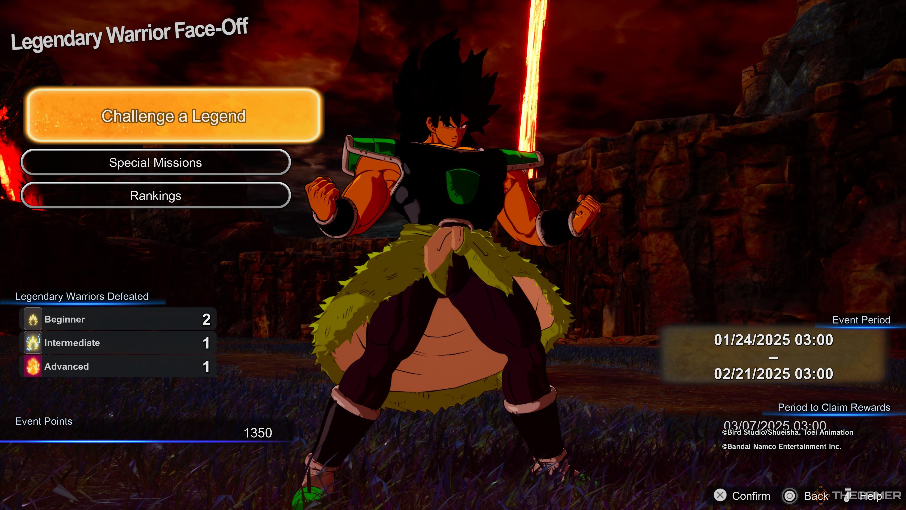 The Legendary Warrior Face-Off gamemode with its current opponent Broly in Dragon Ball: Sparking Zero.