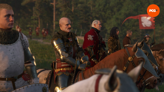 several men in armor riding horses in kingdom come 2