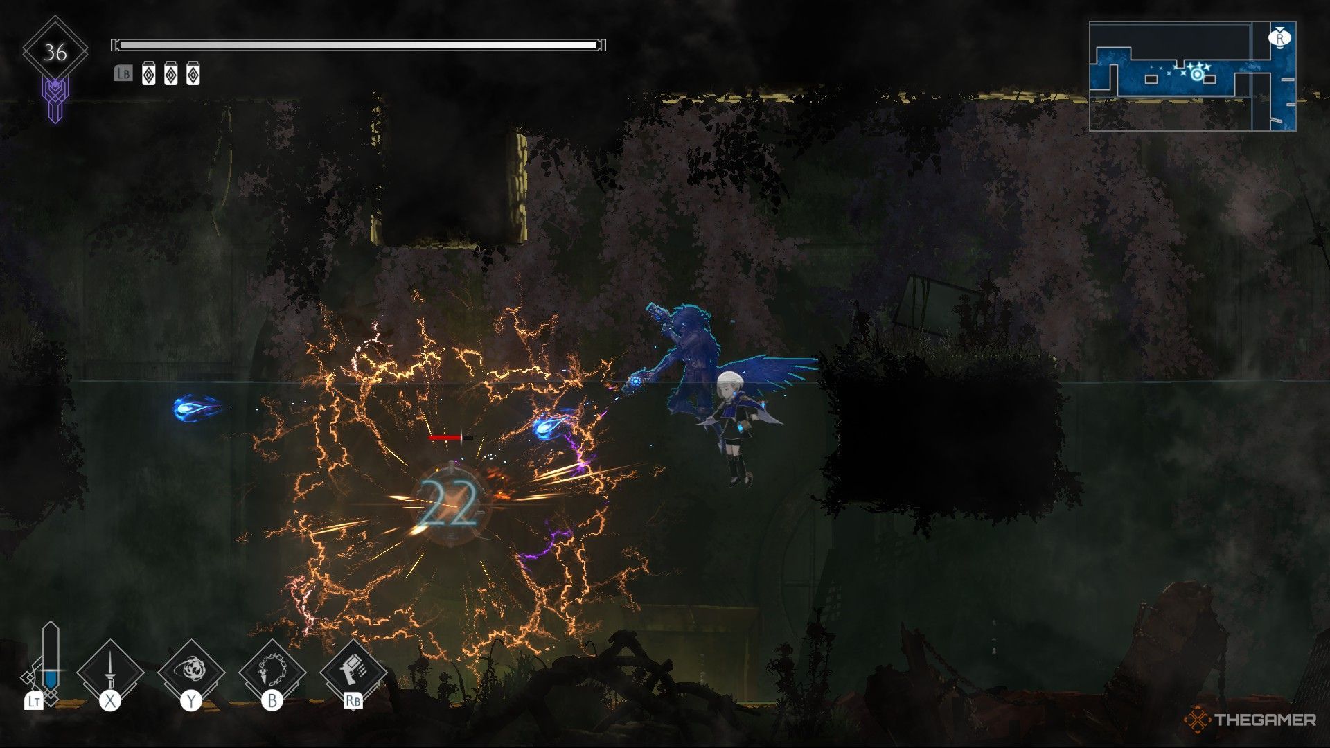 The image shows Yolvan attacking an enemy underwater in Ender Magnolia: Bloom In The Mist.