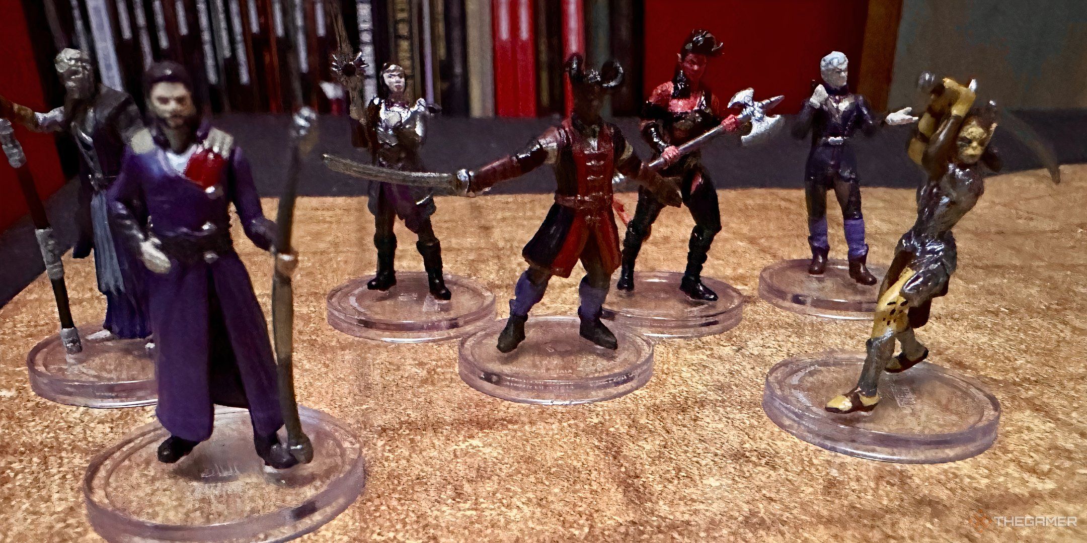 Gale, Karlach, Astarion, Wyll, Shadowheart, Lae'zel and Withers, all 7 Dungeons & Dragons Baldur's Gate 3 Mini Figures from Wizkids on display.