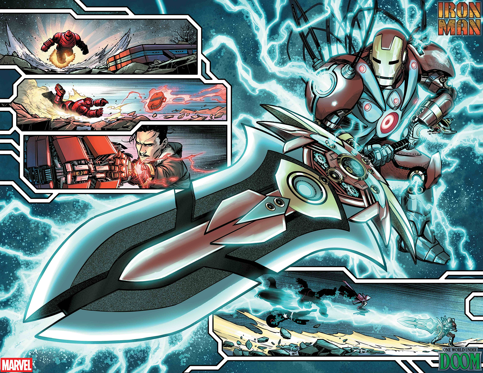 Iron Man brandishing his massive tech-sword