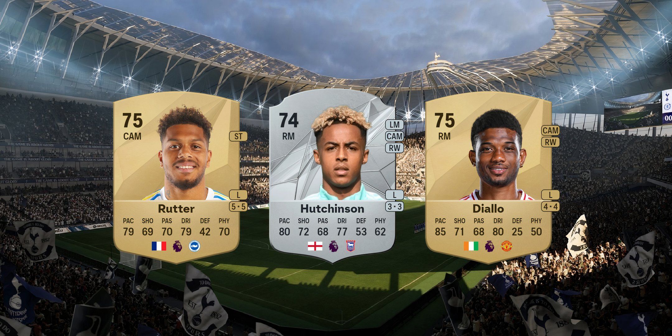 Rutter's, Hutchinson's and Diallo's cards in EA Sports FC 25.