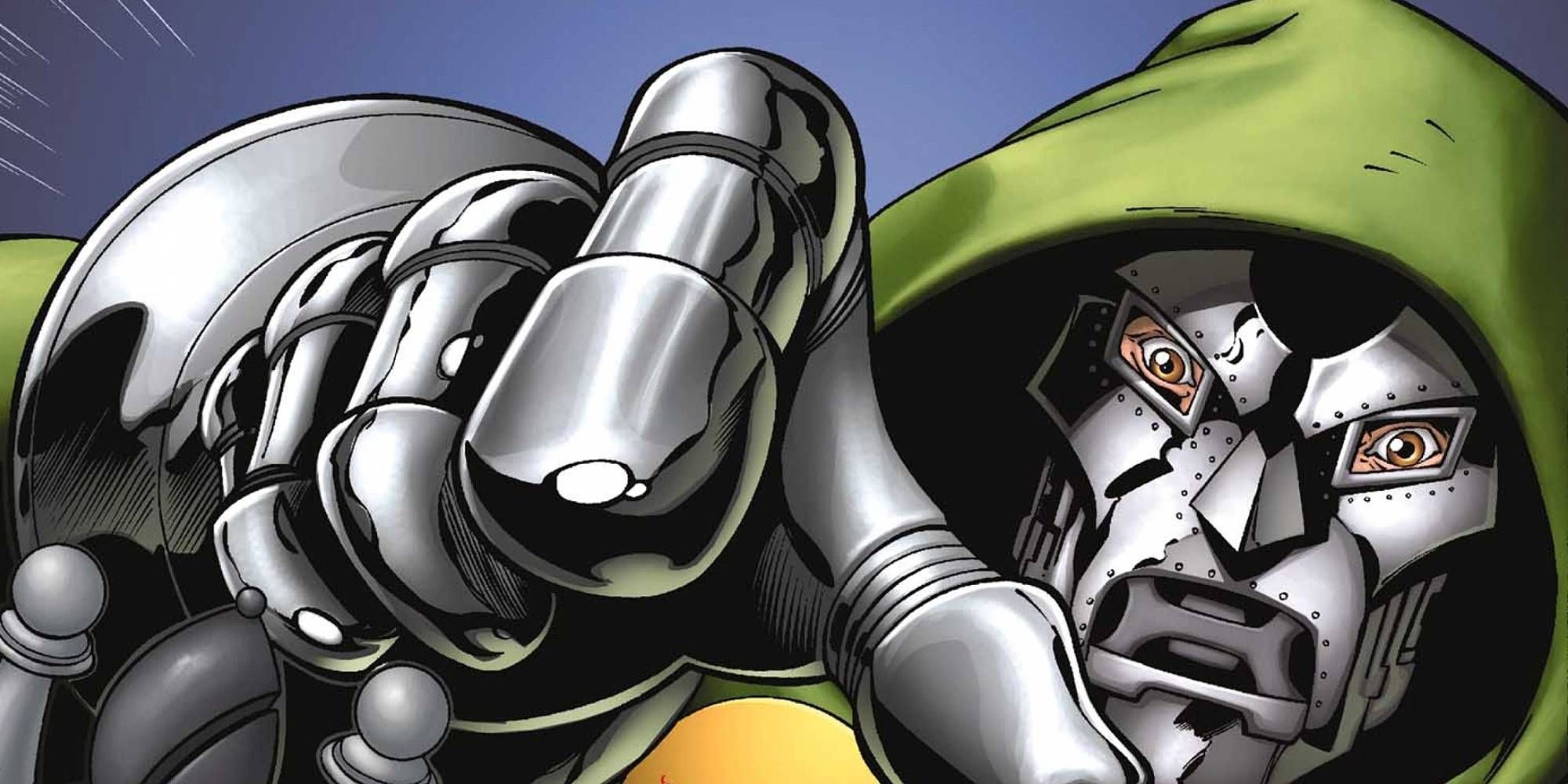 Doctor Doom from Marvel Comics pointing angrily towards the viewer