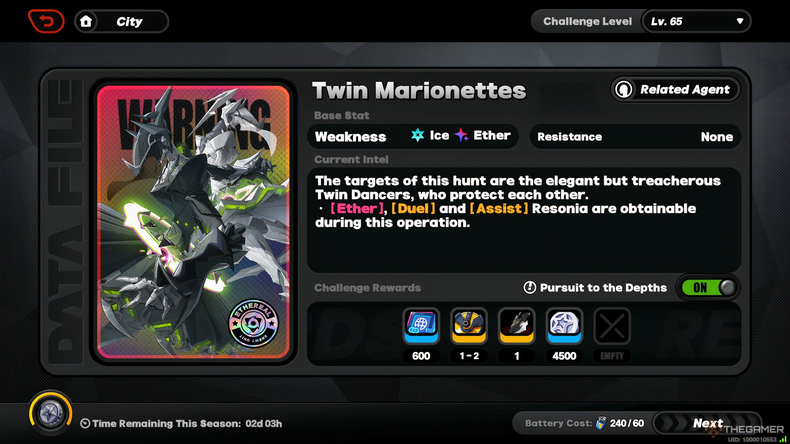 The Twin Marionette Notorious Hunt screen in Zenless Zone Zero.