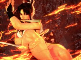 A screenshot shows Fatal Fury ninja Mai performing a combat move in Street Fighter 6.