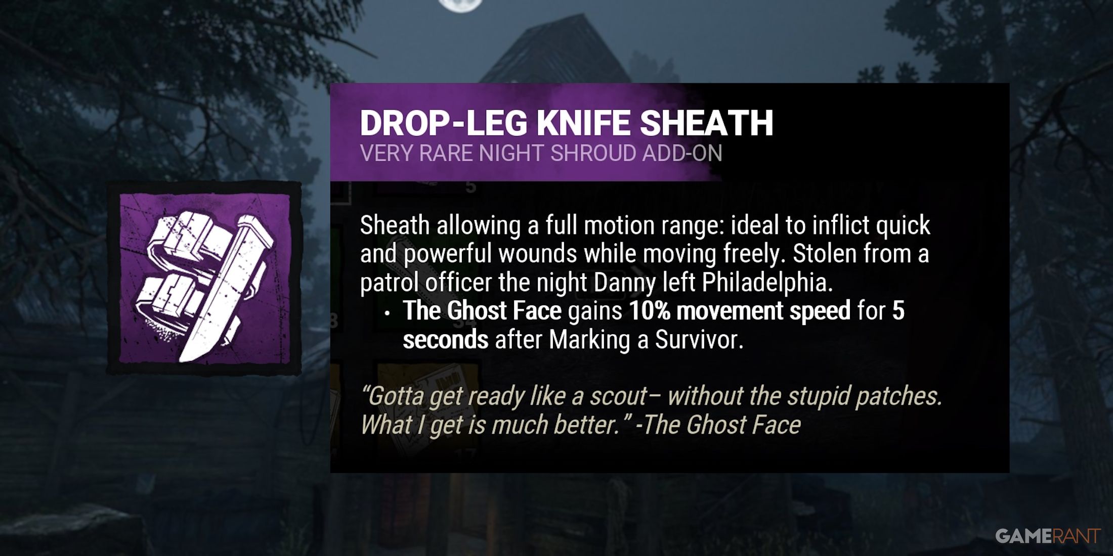 dead by daylight the ghost face drop leg knife sheath addon