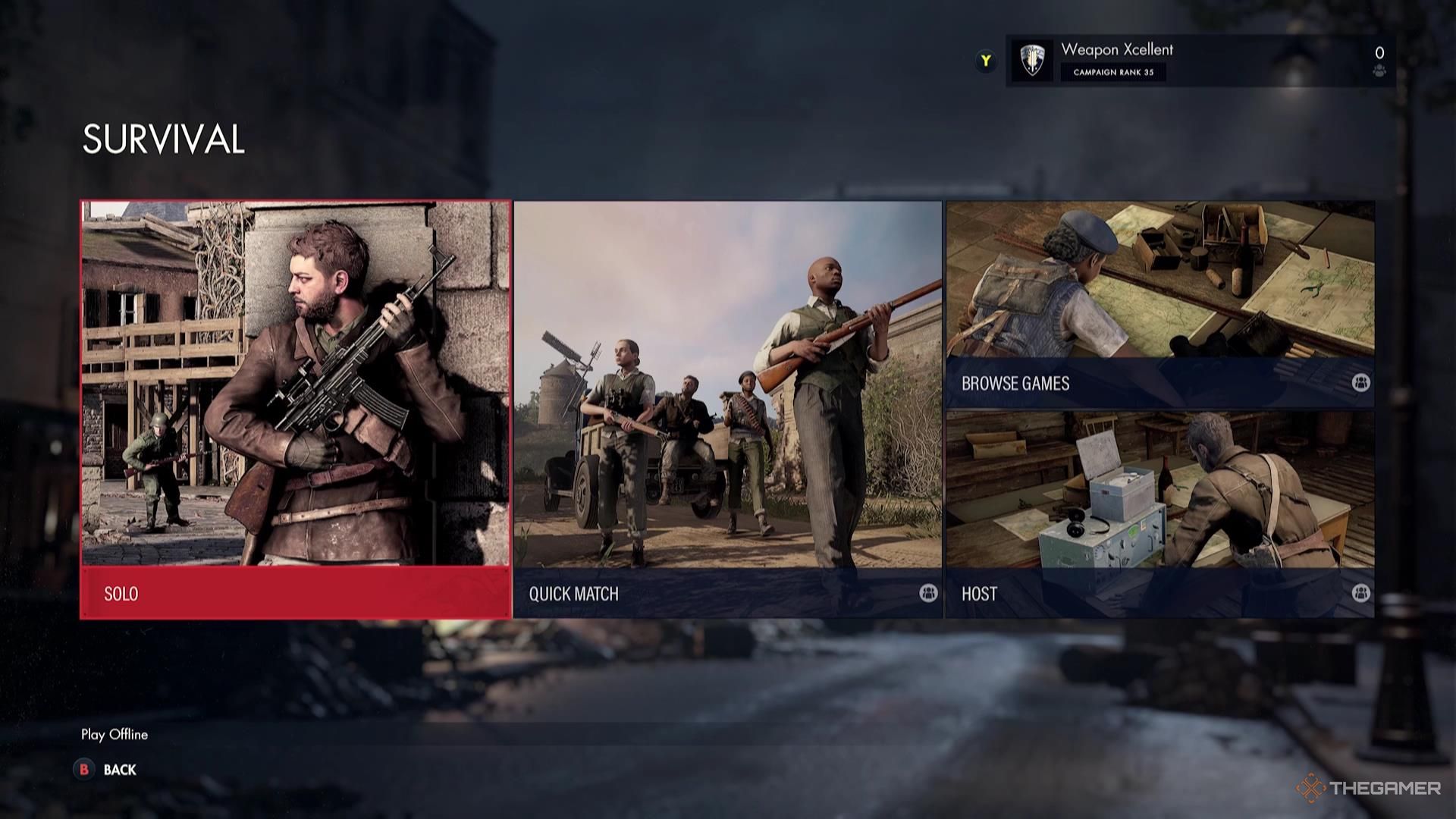 The Solo mode highlighted in Sniper Elite Resistance.