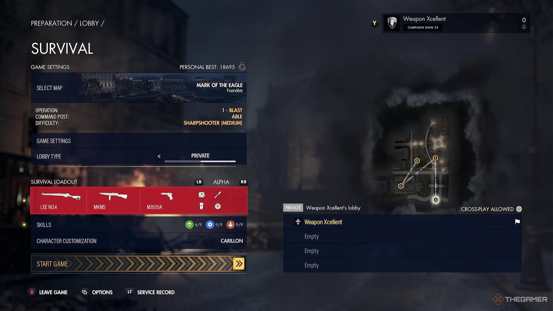 A Survival Mode lobby in Sniper Elite Resistance.