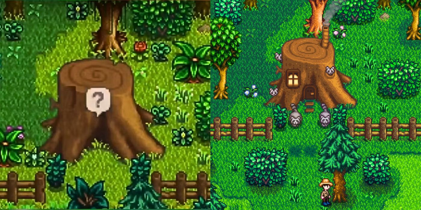 Stardew Valley Giant Stump Raccoon Family Quest