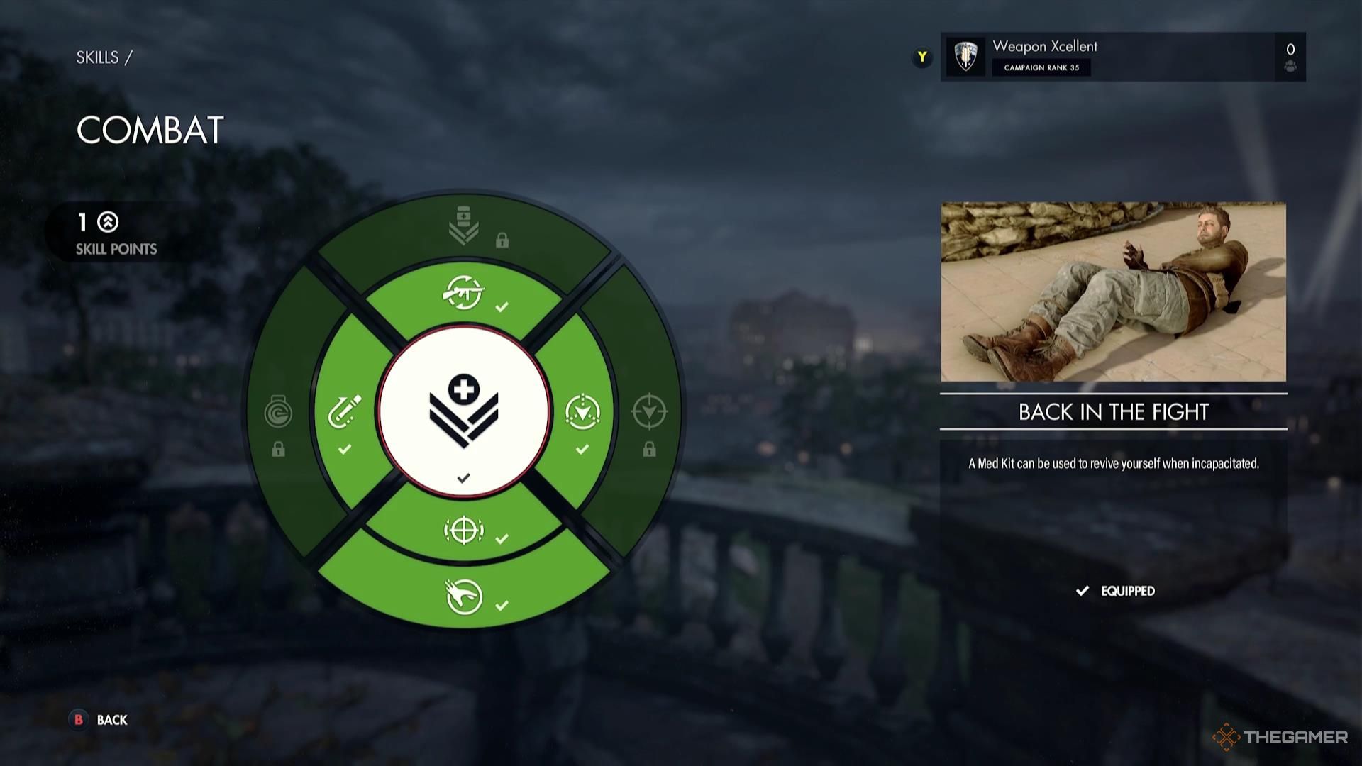 The Combat skill tree in Sniper Elite Resistance.