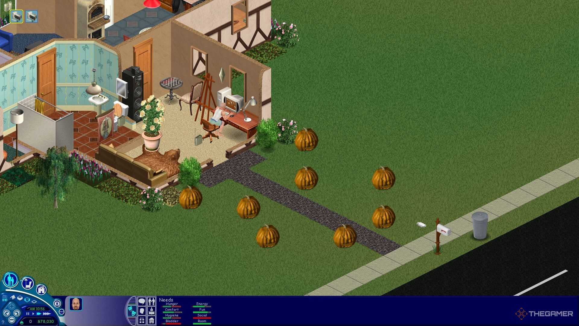 Setting out several Jack-o-Lanterns to try and summon the Grim Reaper in The Sims.