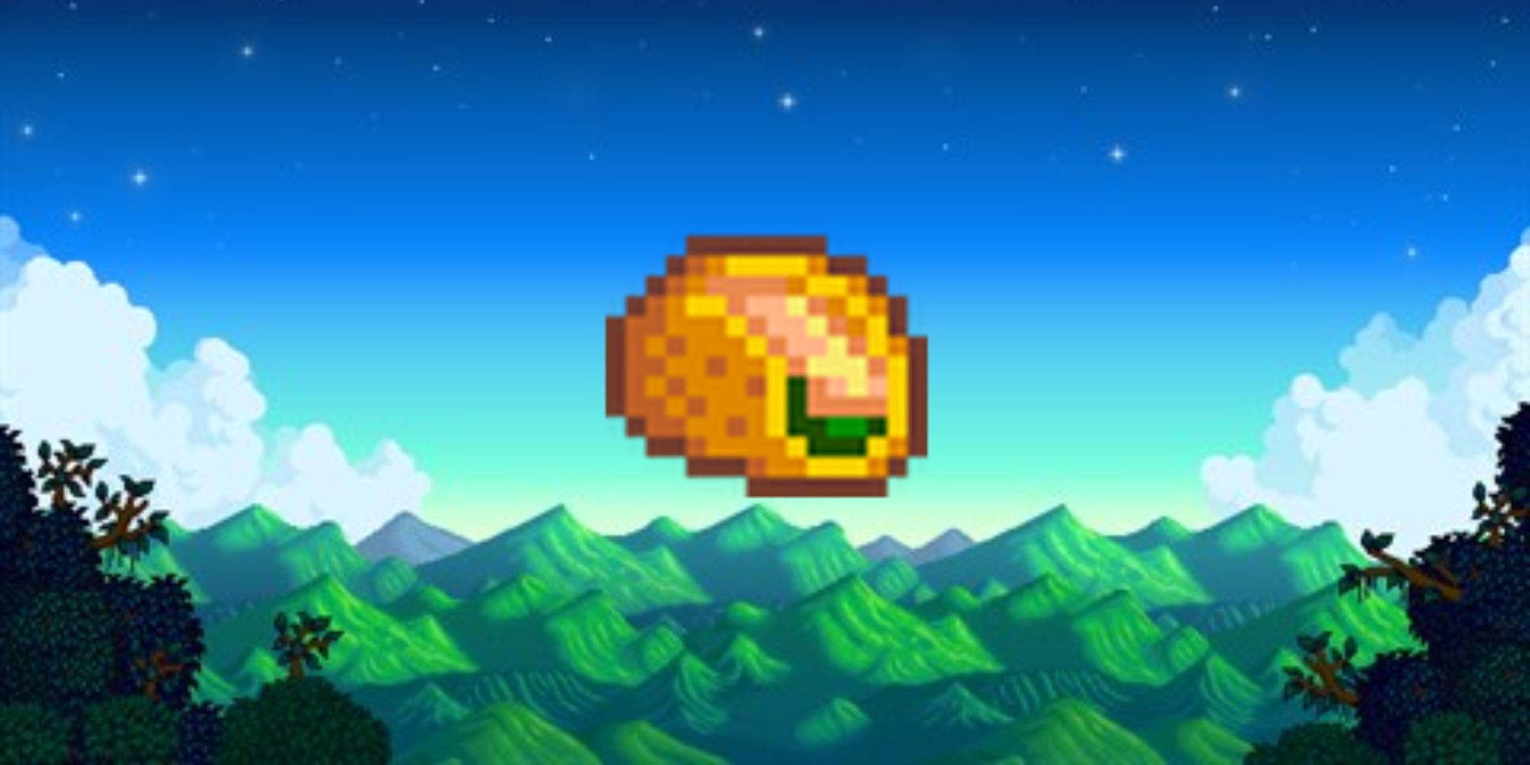 Stardew Valley's Fish Taco hovering over the title screen