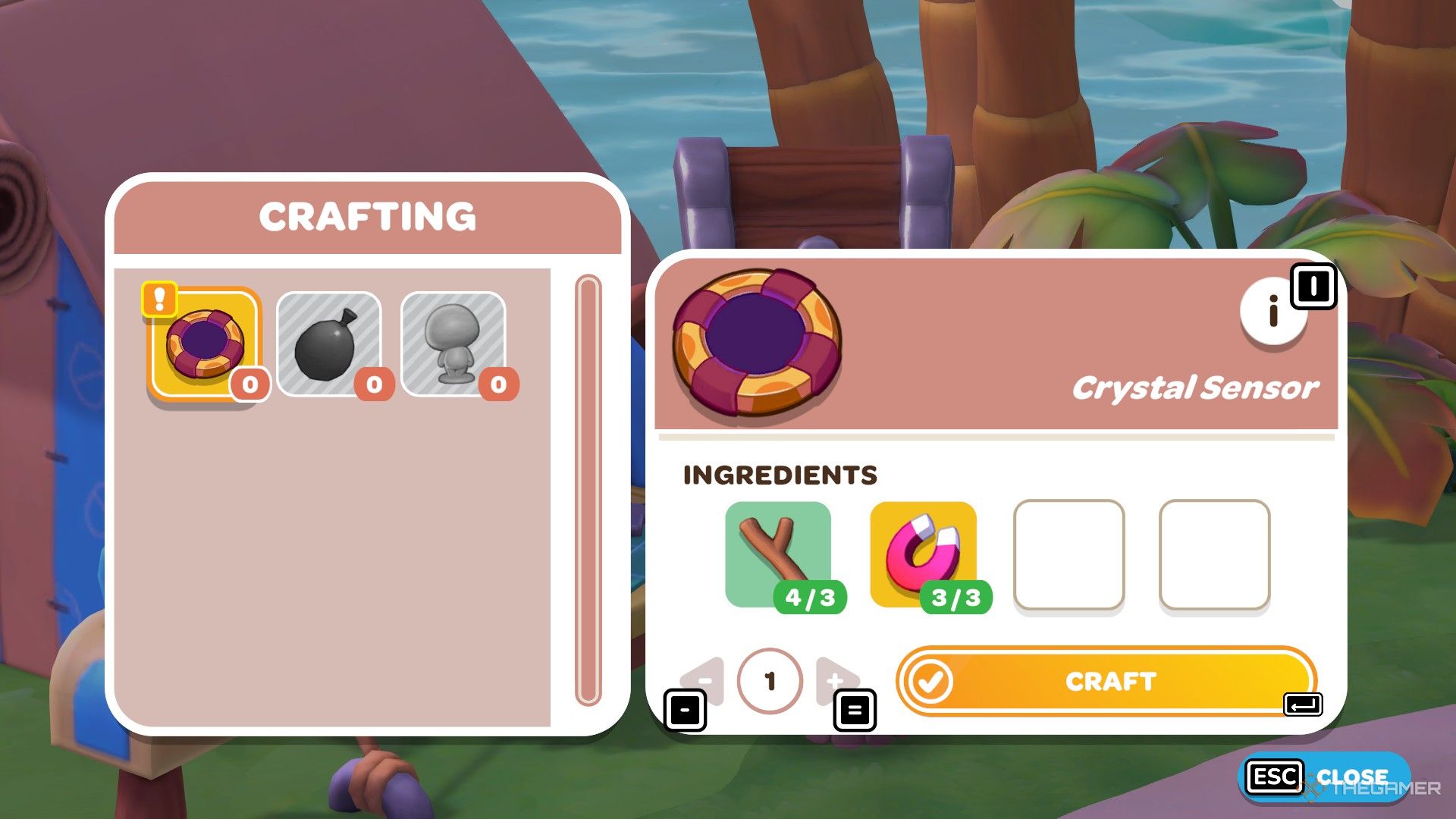 The crystal sensor is shown in the crafting menu in Hello Kitty Island Adventure.