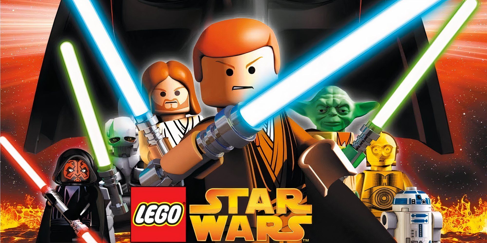 Promo art featuring characters in Lego Star Wars The Video Game