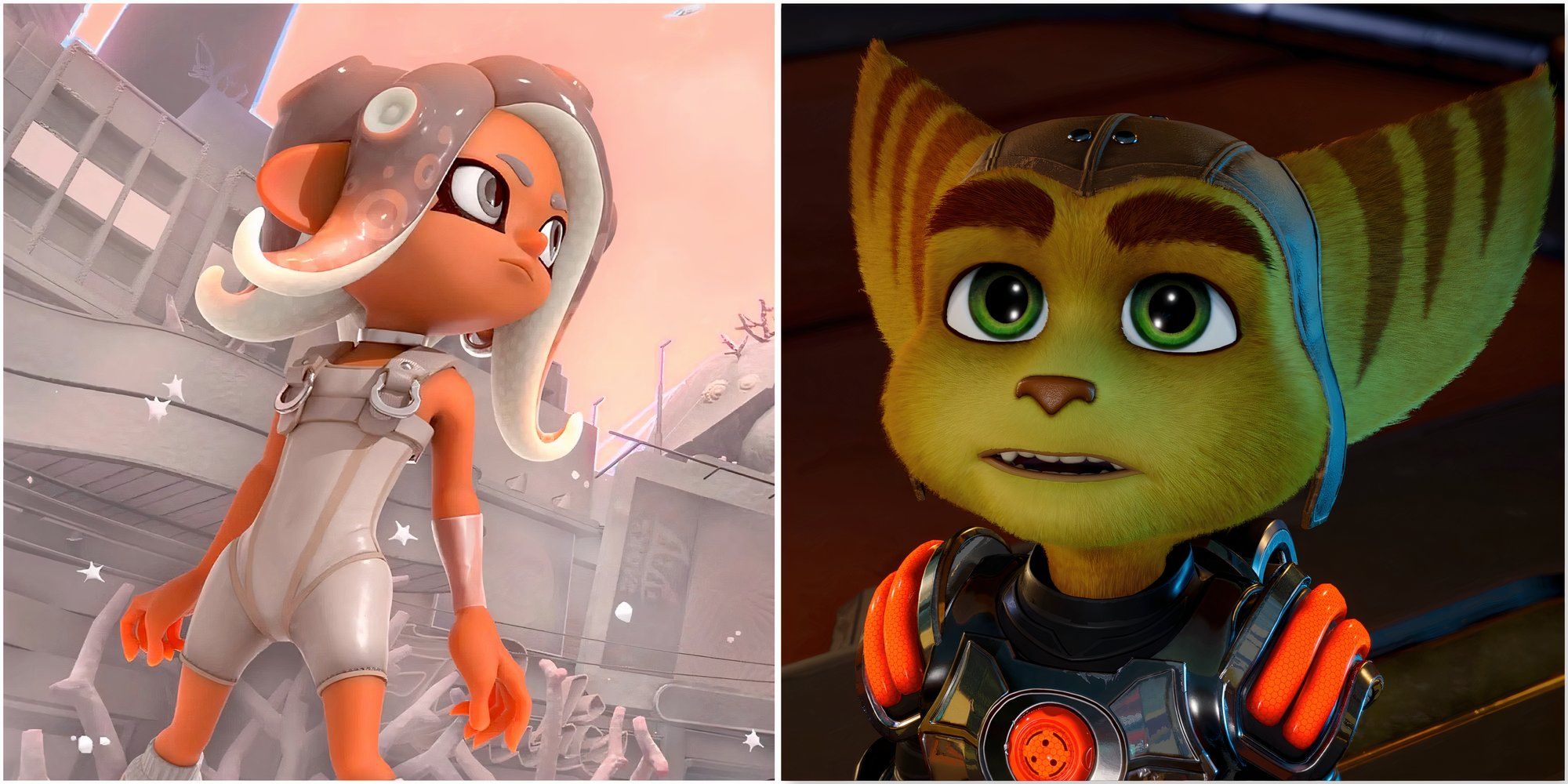 A Squid Kid in Splatoon 3 and Ratchet in Ratchet & Clank Rift Apart