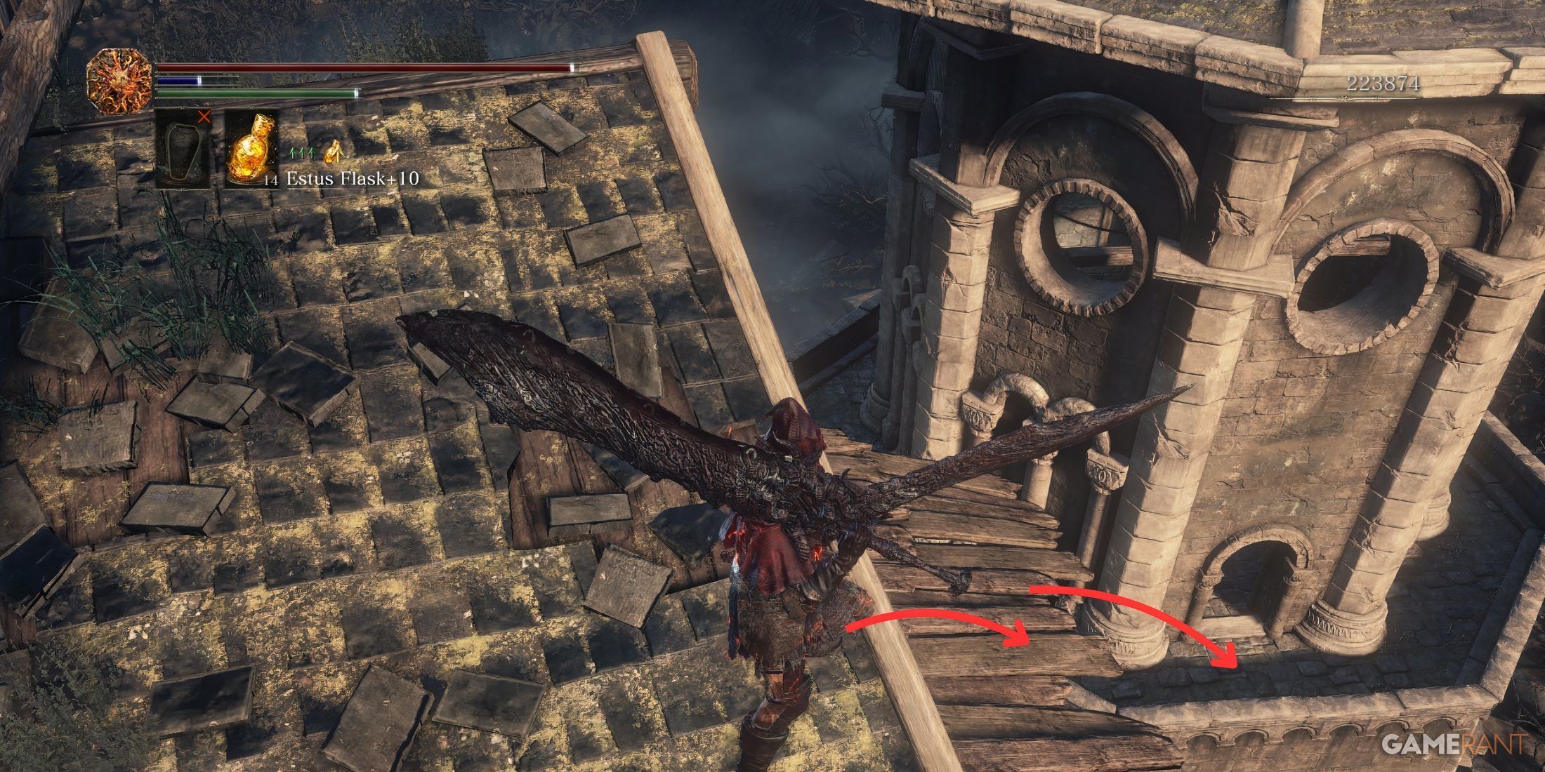 Character on a rooftop in Dark Souls 3