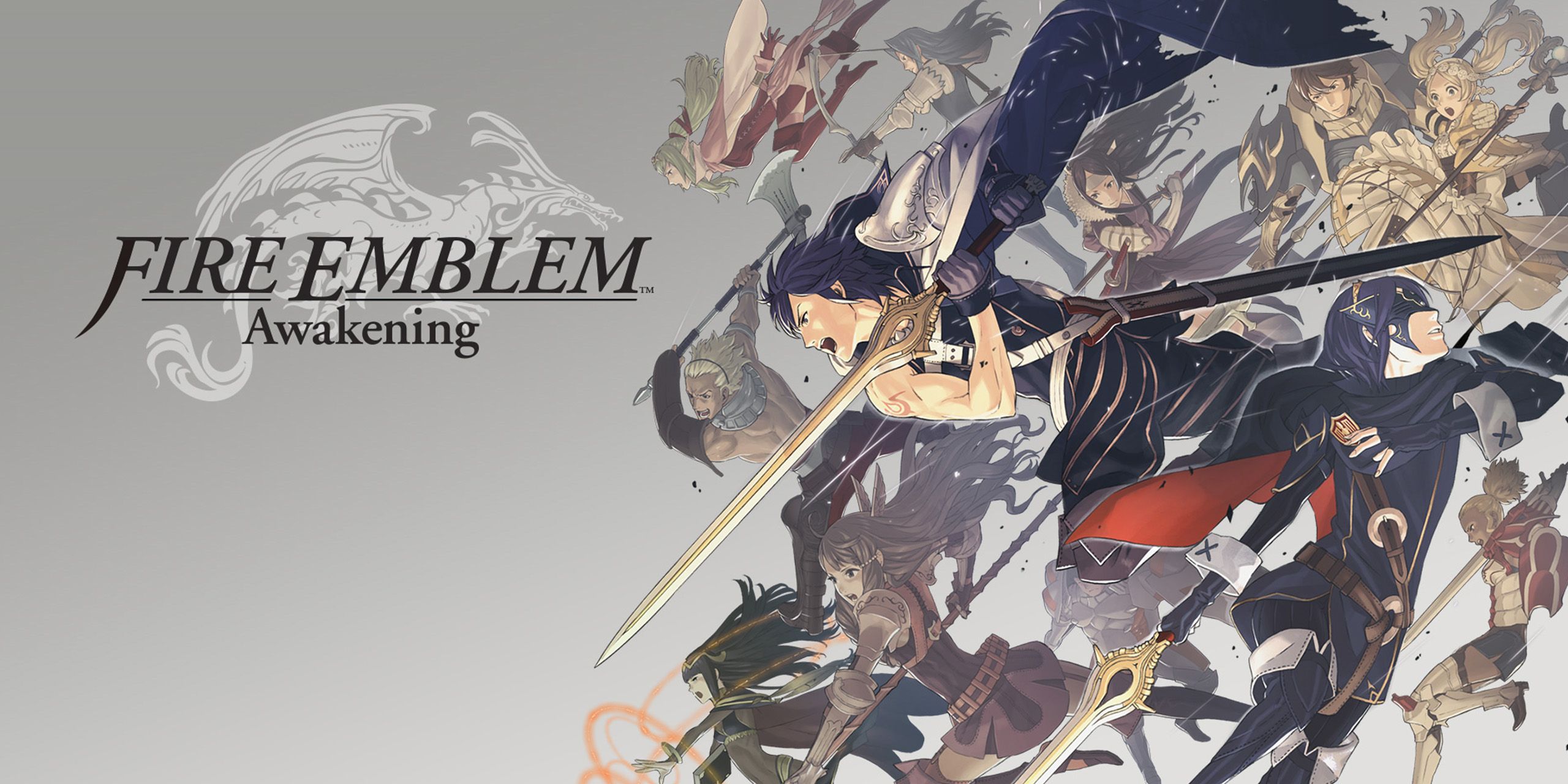 Cover art for Fire Emblem Awakening, showing Chrom, Lucina, and the rest of the main cast.