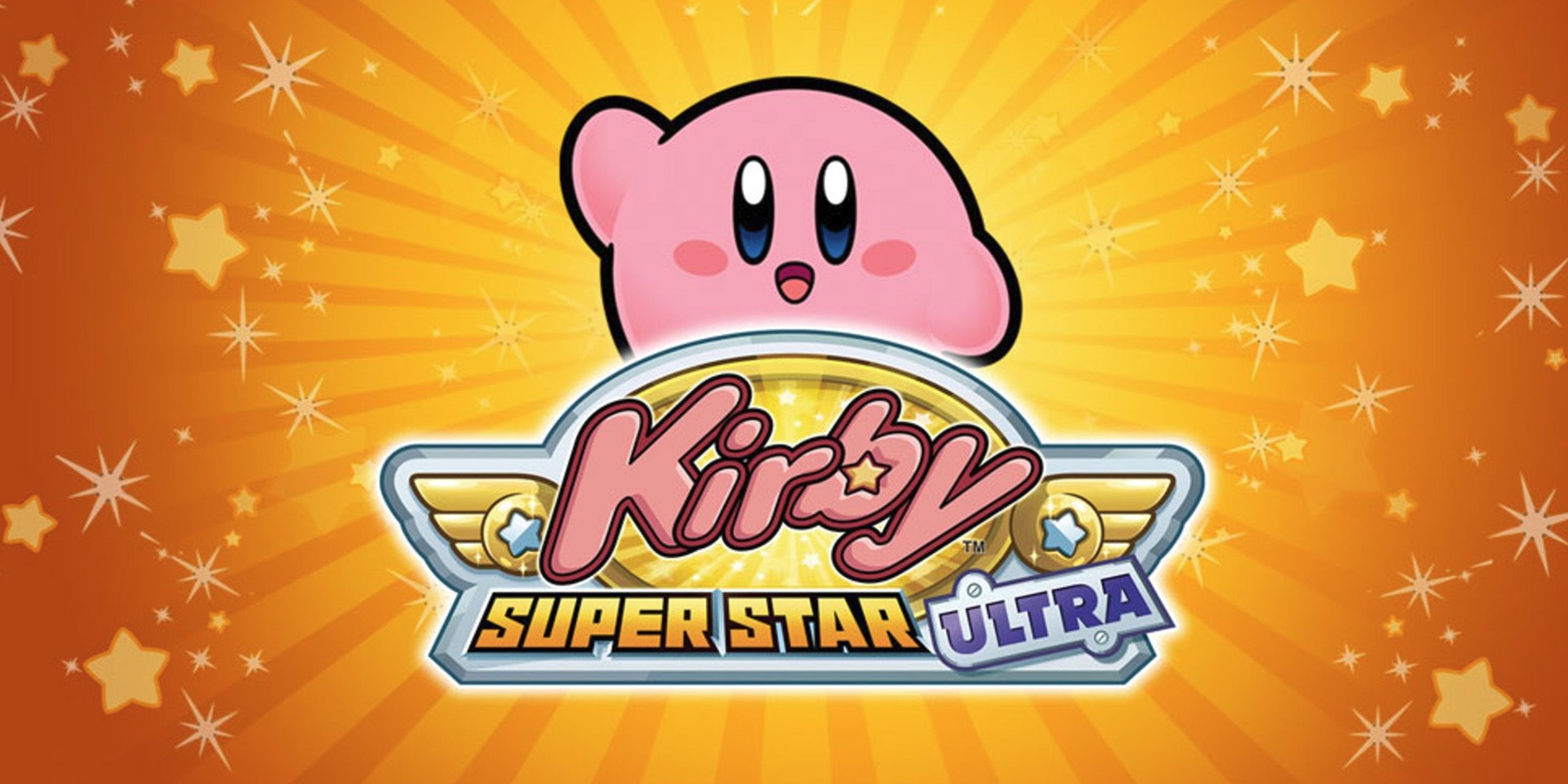 Cover art for Kirby Super Star Ultra, showing Kirby behind the game's logo.