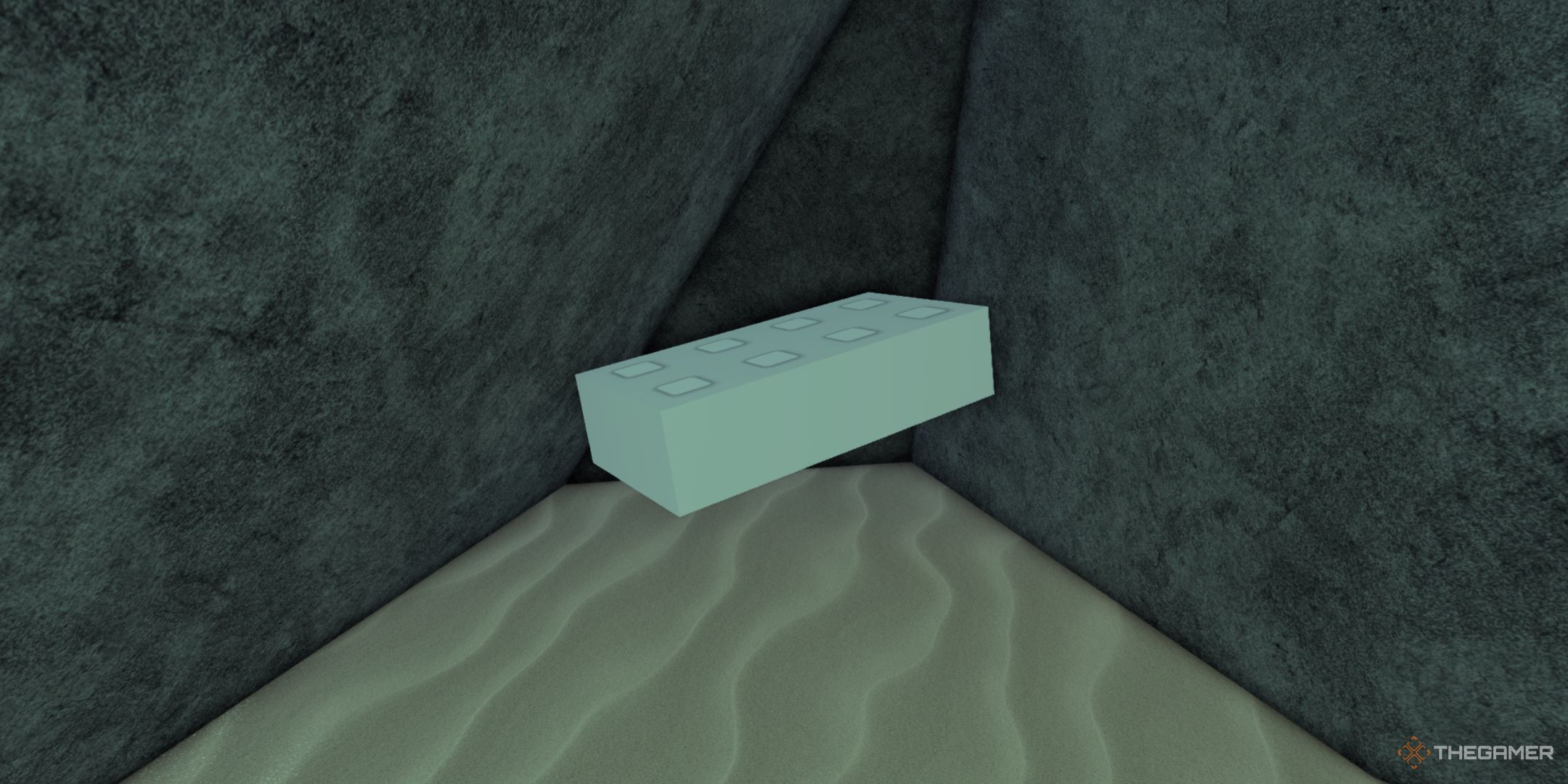 The player character shows a brick next to the wall hidden in The Depths in Fisch.