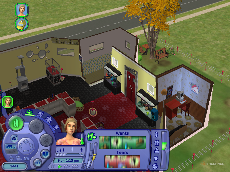 A pet store is shown in The Sims 2.