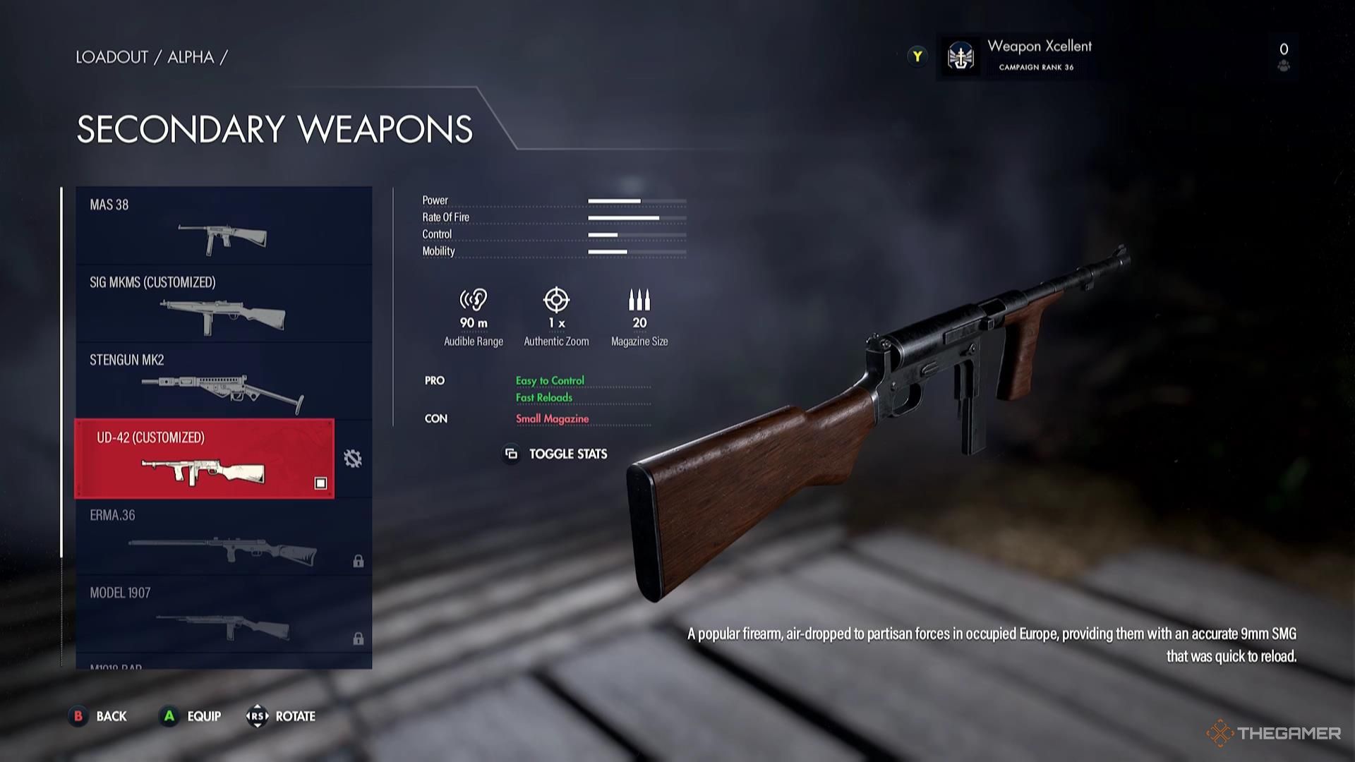 The UD-42 in the loadout screen of Sniper Elite Resistance.