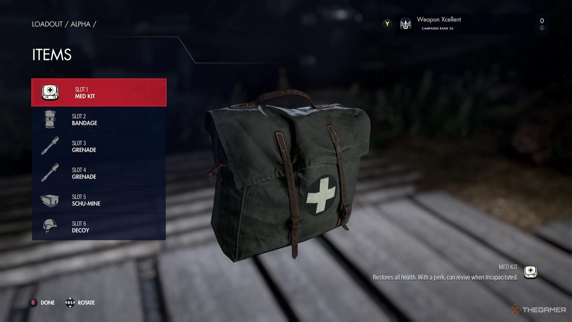 A Med Kit in the Stealth loadout in Sniper Elite Resistance.