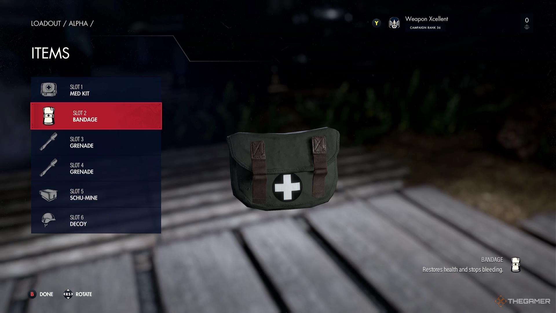 A Bandage in the Stealth loadout in Sniper Elite Resistance.