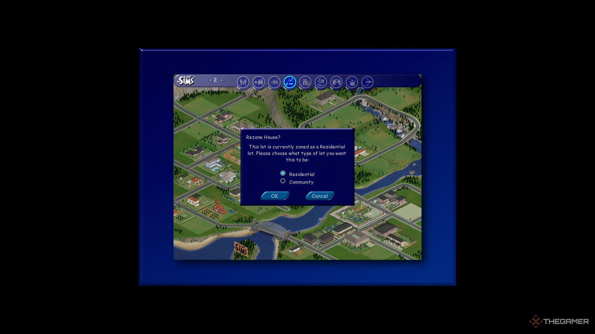 An image showing an option to rezone a lot in The Sims.