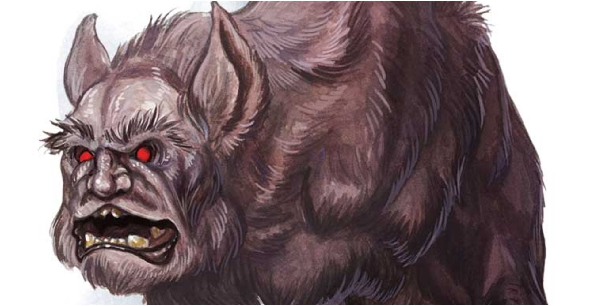 D&D art of a large dog with a human face known as a yeth hound.