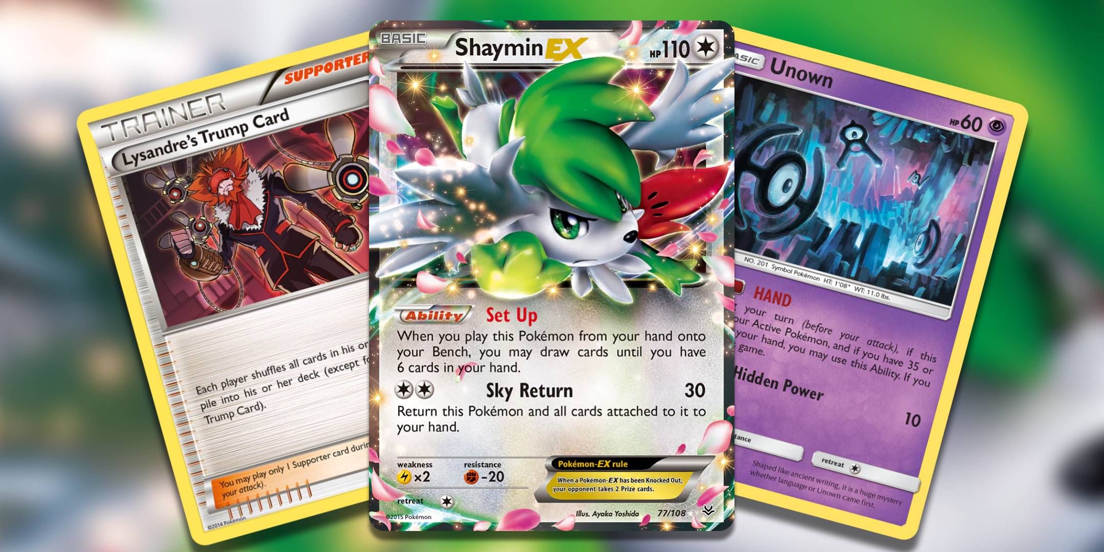 Pokemon TCG Banned Cards Shamin, Unknown, and Lysandre